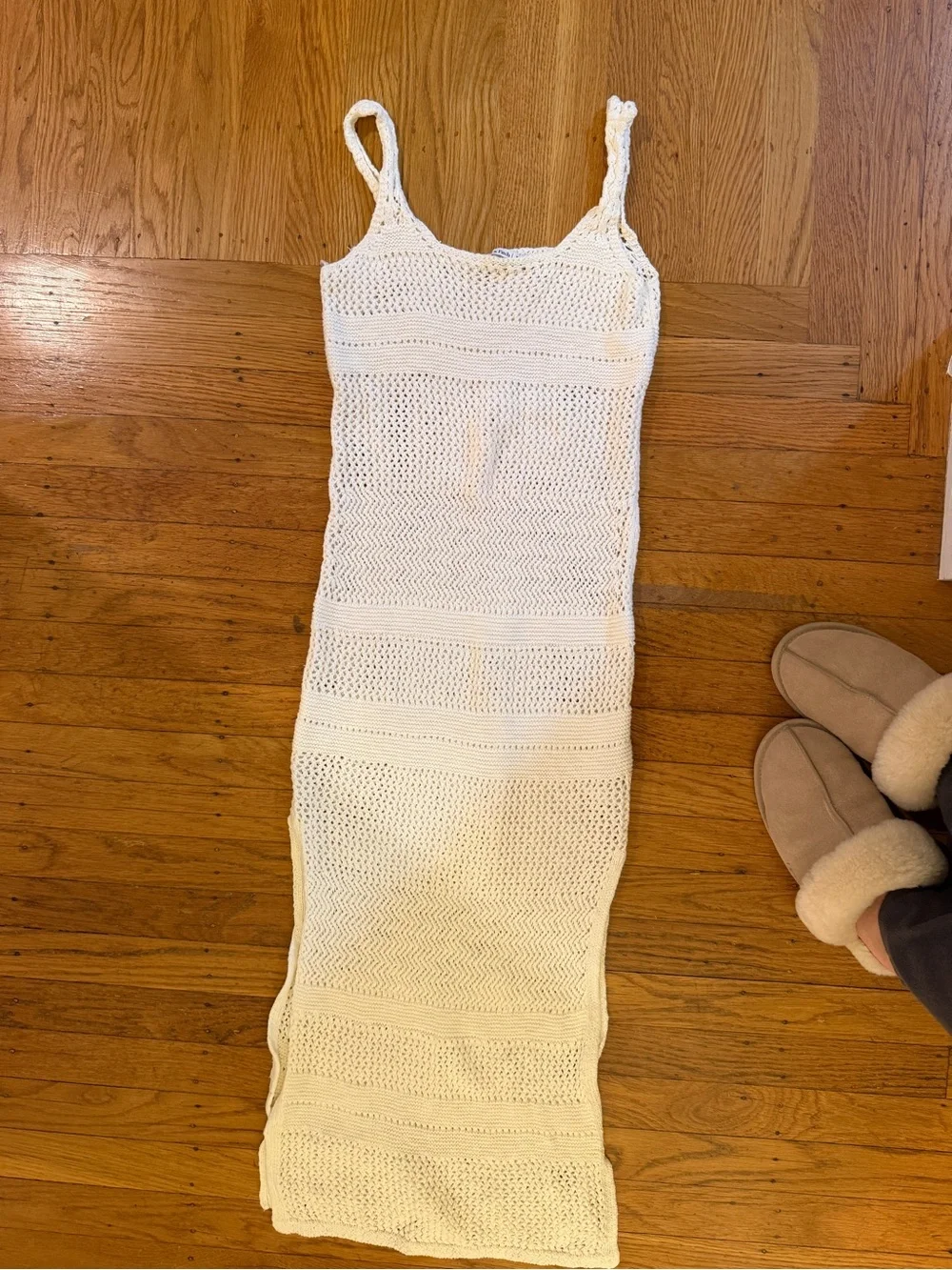 White Crochet Maxi Dress with Spaghetti Straps